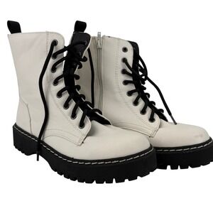 Sincerely Jules Harley Off White Combat Boots Black Lace Up Lug Sole Womens 8M